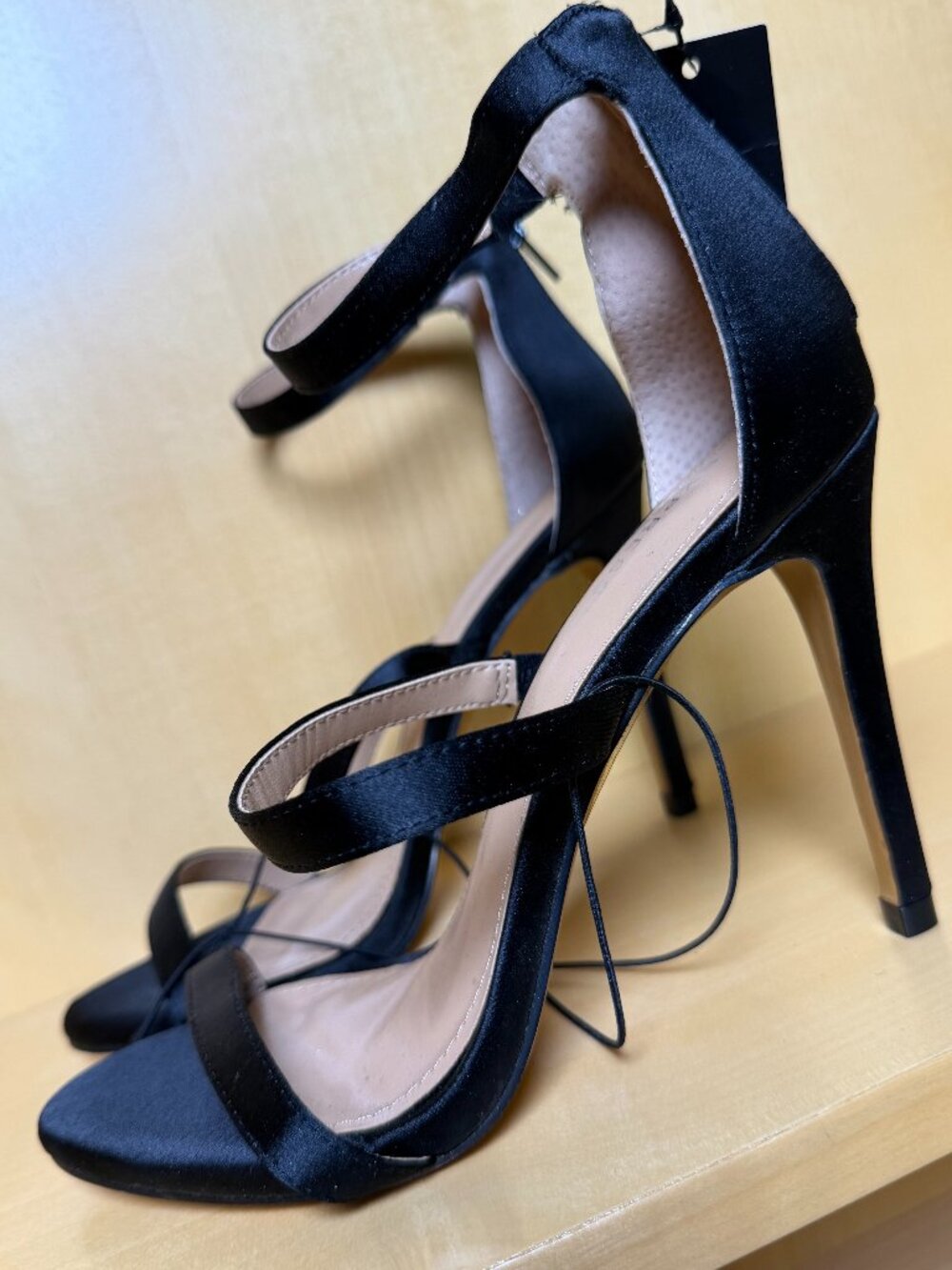 BRAND NEW Black Satin Stiletto Heels- Size 7